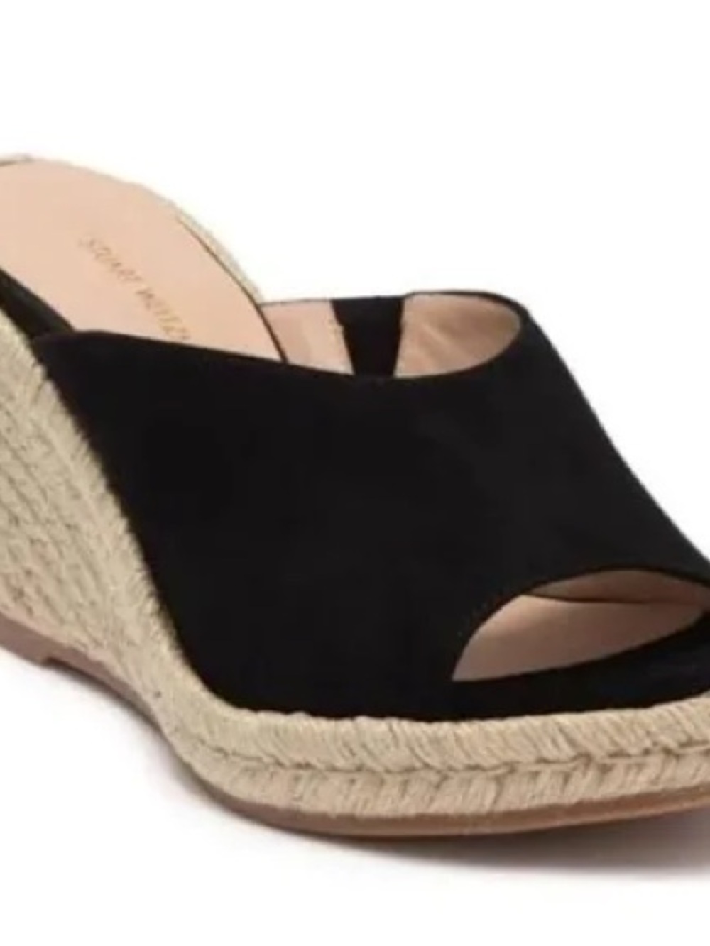 Stuart Weitzman Black Suede Espadrille Wedge Slides size 9